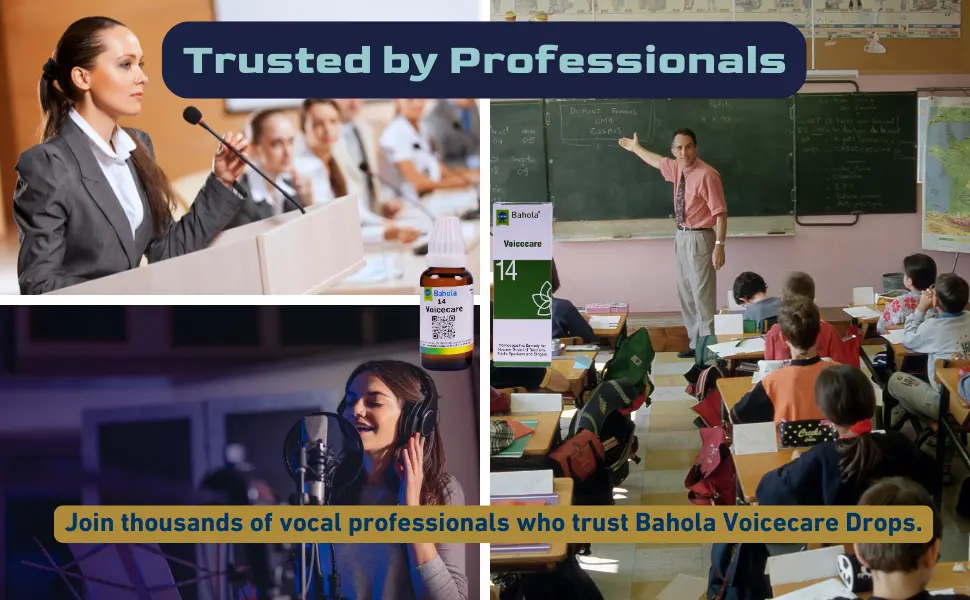 Voicecare 8 <h2><strong>Find Your True Voice with Bahola Voicecare Drops</strong></h2> For public speakers, teachers, vocal artists, and call center agents, your voice is more than just a tool—it’s your career, your passion, your way to connect with the world. Bahola Voice Care Drops offer an expertly crafted homeopathic solution to ensure your voice remains strong, clear, and resilient, even in the most demanding conditions. Our formula combines potent homeopathic ingredients, traditionally used to support vocal clarity, reduce hoarseness, and protect against strain. It helps maintain the strength and quality of your voice, ensuring you’re always at your best. <hr /> <h4><strong>Who Should Use Bahola Voice Care Drops?</strong></h4> <ul> <li><strong>Public Speakers:</strong> Keep your voice steady and strong during long speeches or presentations.</li> <li><strong>Teachers:</strong> Protect against vocal fatigue when speaking for extended hours in classrooms.</li> <li><strong>Vocal Artists:</strong> Maintain vocal clarity and prevent strain from rigorous singing or voice training sessions.</li> <li><strong>Call Center Agents:</strong> Prevent hoarseness and throat discomfort caused by long hours of talking on the phone.</li> </ul> <h2><strong>Find Your True Voice with Bahola Voicecare Drops</strong></h2> For public speakers, teachers, vocal artists, and call center agents, your voice is more than just a tool—it’s your career, your passion, your way to connect with the world. Bahola Voice Care Drops offer an expertly crafted homeopathic solution to ensure your voice remains strong, clear, and resilient, even in the most demanding conditions. Our formula combines potent homeopathic ingredients, traditionally used to support vocal clarity, reduce hoarseness, and protect against strain. It helps maintain the strength and quality of your voice, ensuring you’re always at your best. <hr /> <h4><strong>Who Should Use Bahola Voice Care Drops?</strong></h4> <ul> <li><strong>Public Speakers:</strong> Keep your voice steady and strong during long speeches or presentations.</li> <li><strong>Teachers:</strong> Protect against vocal fatigue when speaking for extended hours in classrooms.</li> <li><strong>Vocal Artists:</strong> Maintain vocal clarity and prevent strain from rigorous singing or voice training sessions.</li> <li><strong>Call Center Agents:</strong> Prevent hoarseness and throat discomfort caused by long hours of talking on the phone.</li> </ul>